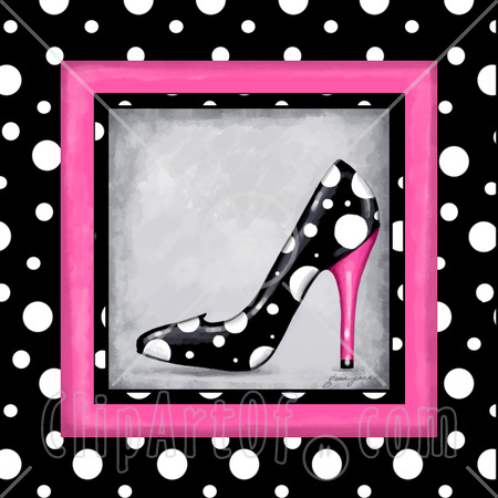 Black  White Dress Shoes on Black And White Polka Dot High Heel Shoe Bordered By Dots And Pink